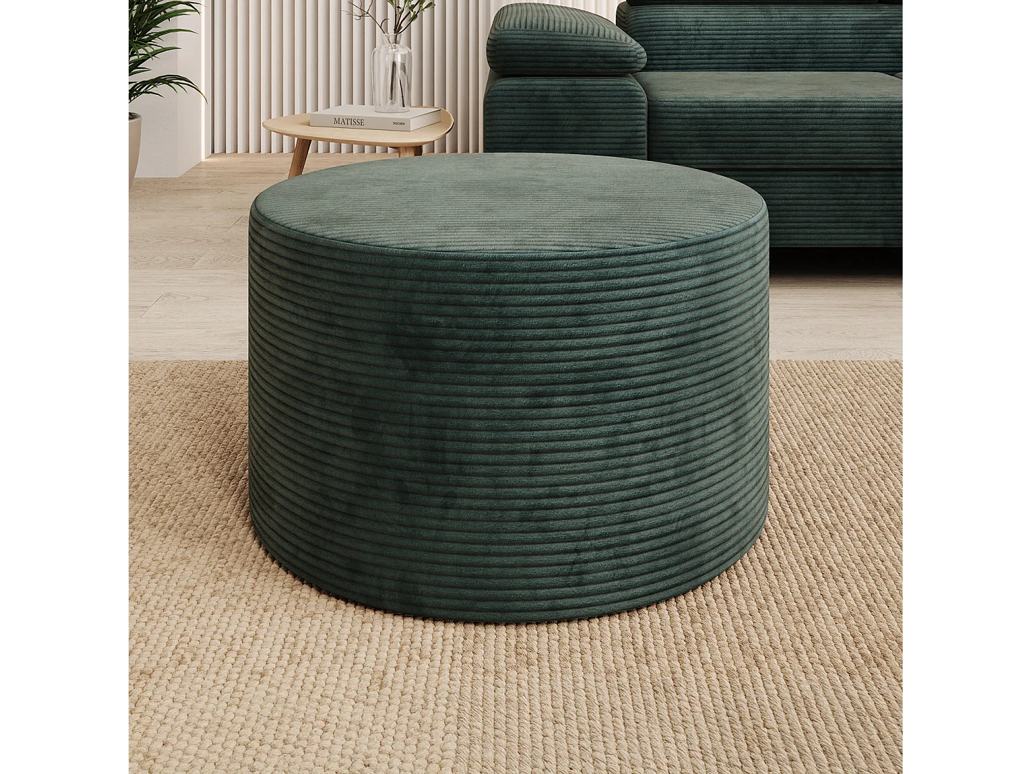 Pouf Rond XL Marki Velours Côtelé Vert