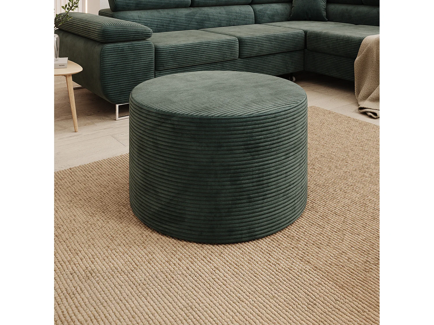Pouf Rond XL Marki Velours Côtelé Vert