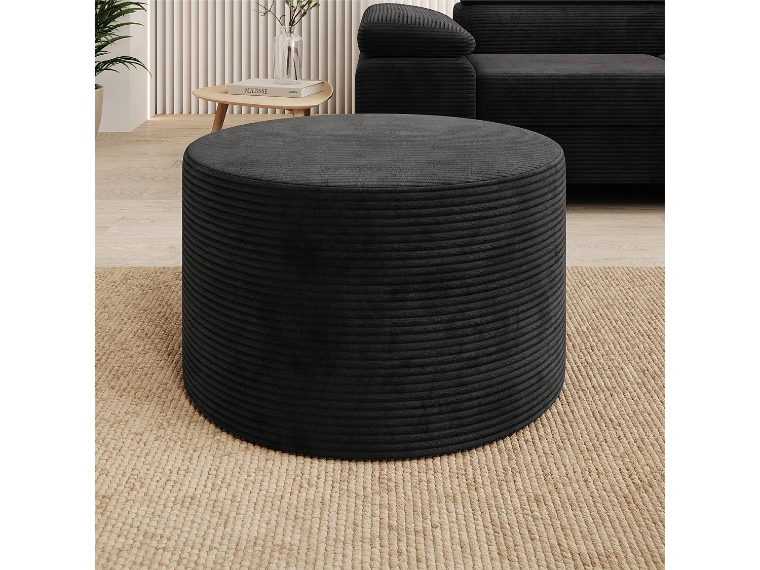 Pouf Rond XL Marki Velours Côtelé Noir