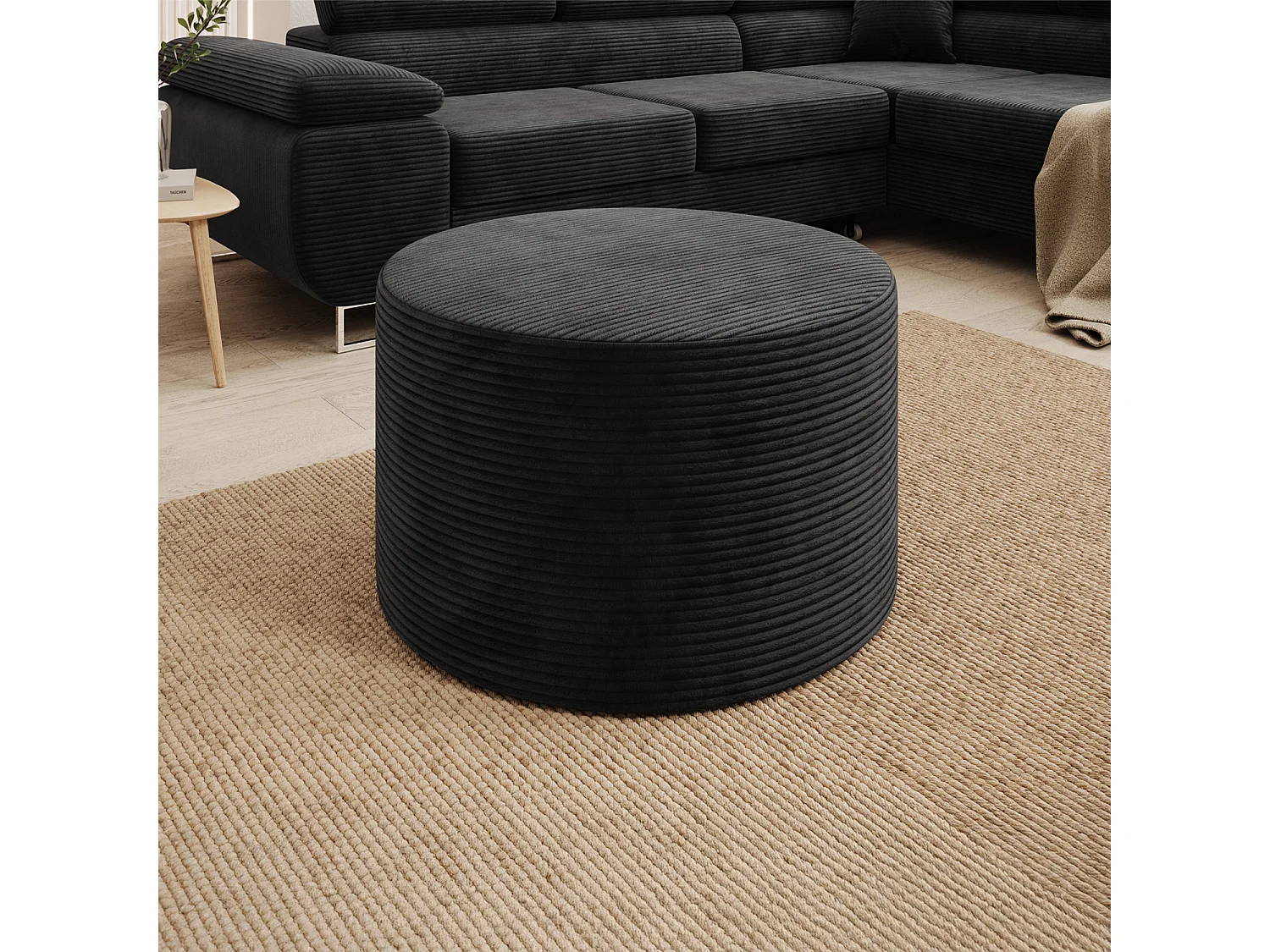 Pouf Rond XL Marki Velours Côtelé Noir