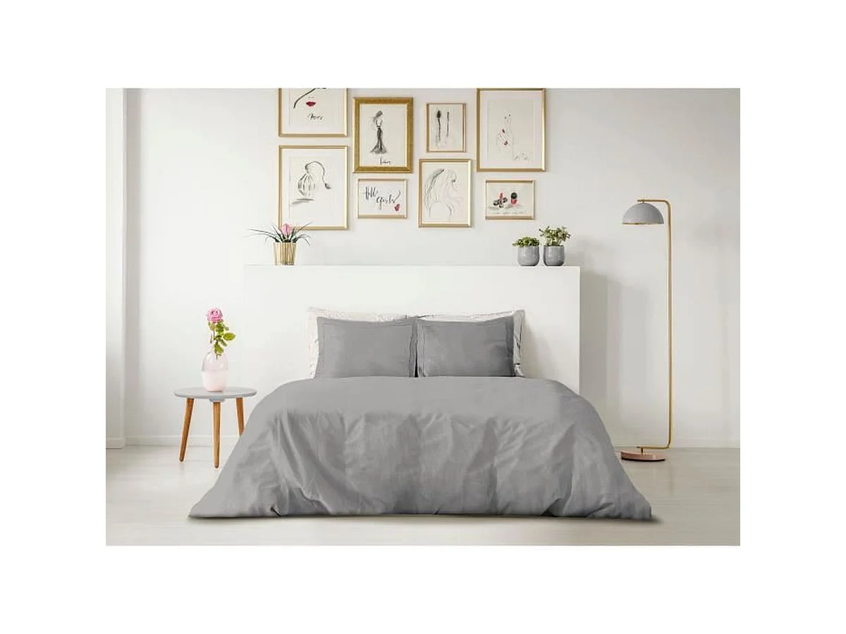 Housse de couette LOVELY HOME 220 x 240 cm en coton 100% - Gris clair