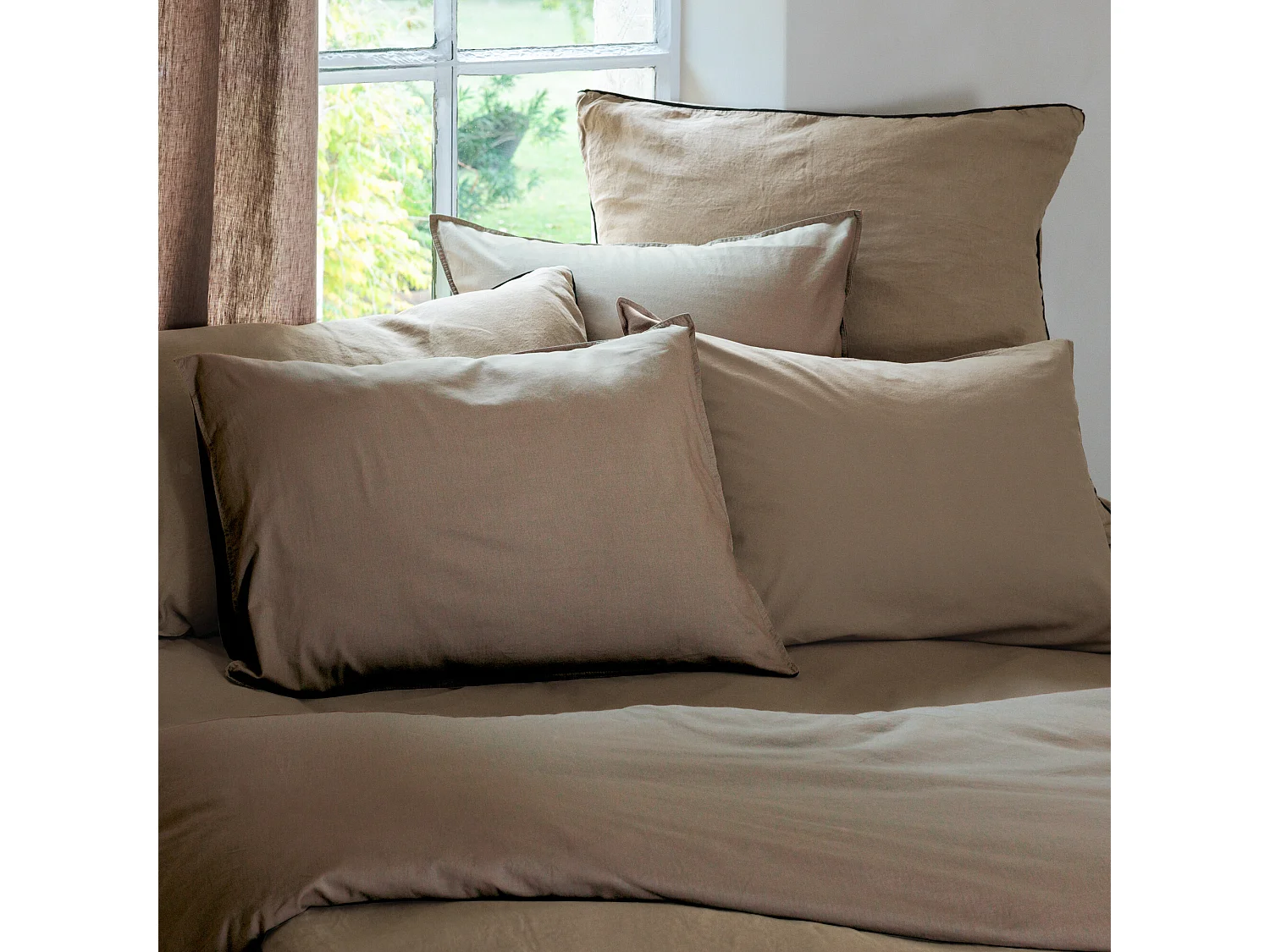Housse de couette PALACE pur coton lavé 200x200 cm uni marron camel