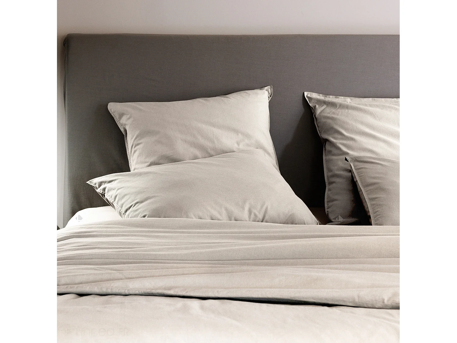 Housse de couette PALACE pur coton lavé 240x220 cm uni beige nacre