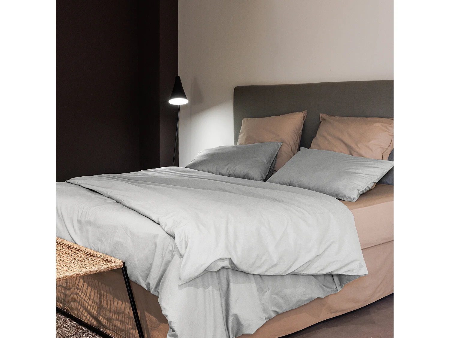 Housse de couette PALACE pur coton lavé 200x200 cm uni blanc neige