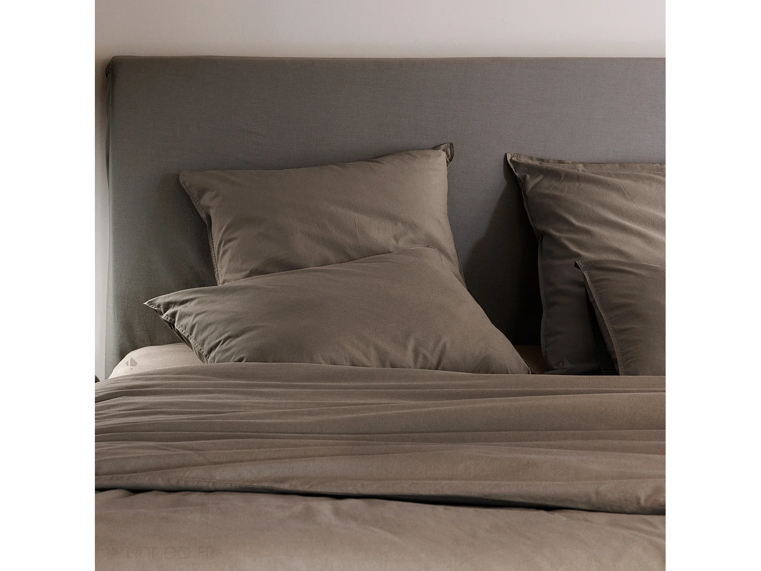 Housse de couette PALACE pur coton lavé 240x220 cm uni marron tabac