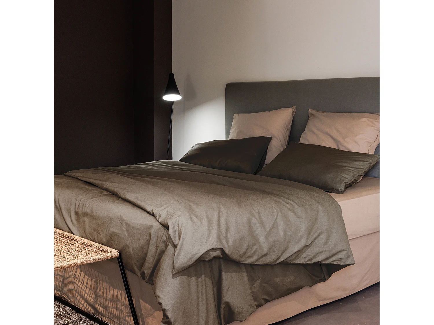 Housse de couette PALACE pur coton lavé 240x220 cm uni marron tabac