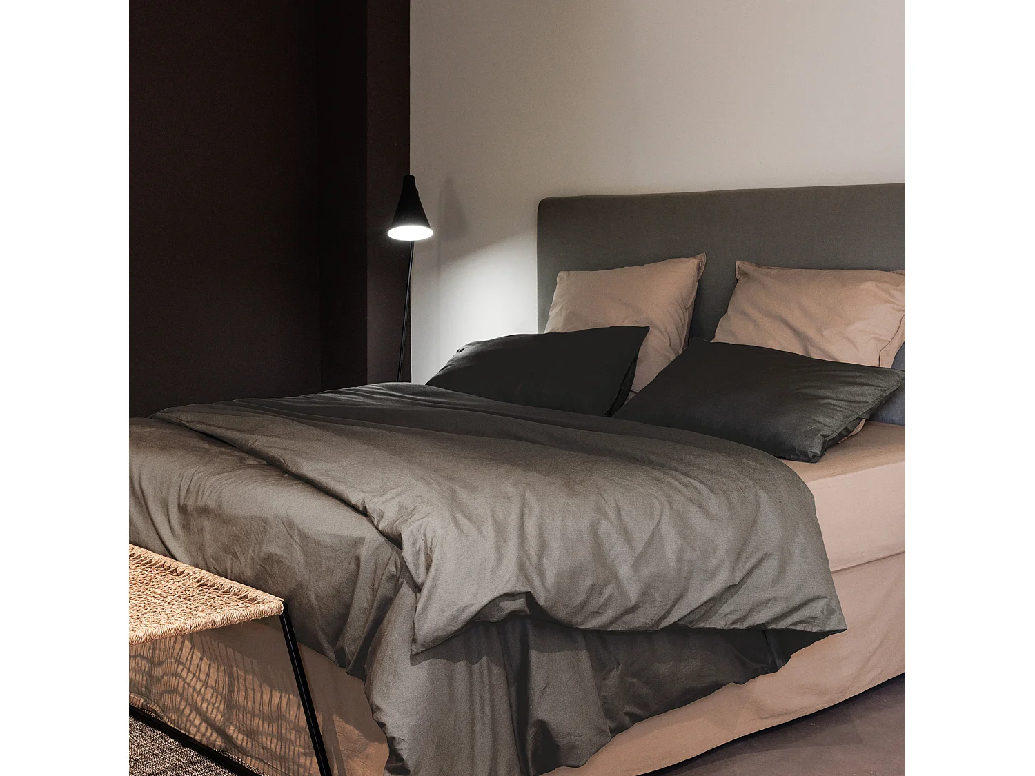 Housse de couette PALACE pur coton lavé 240x220 cm uni marron café