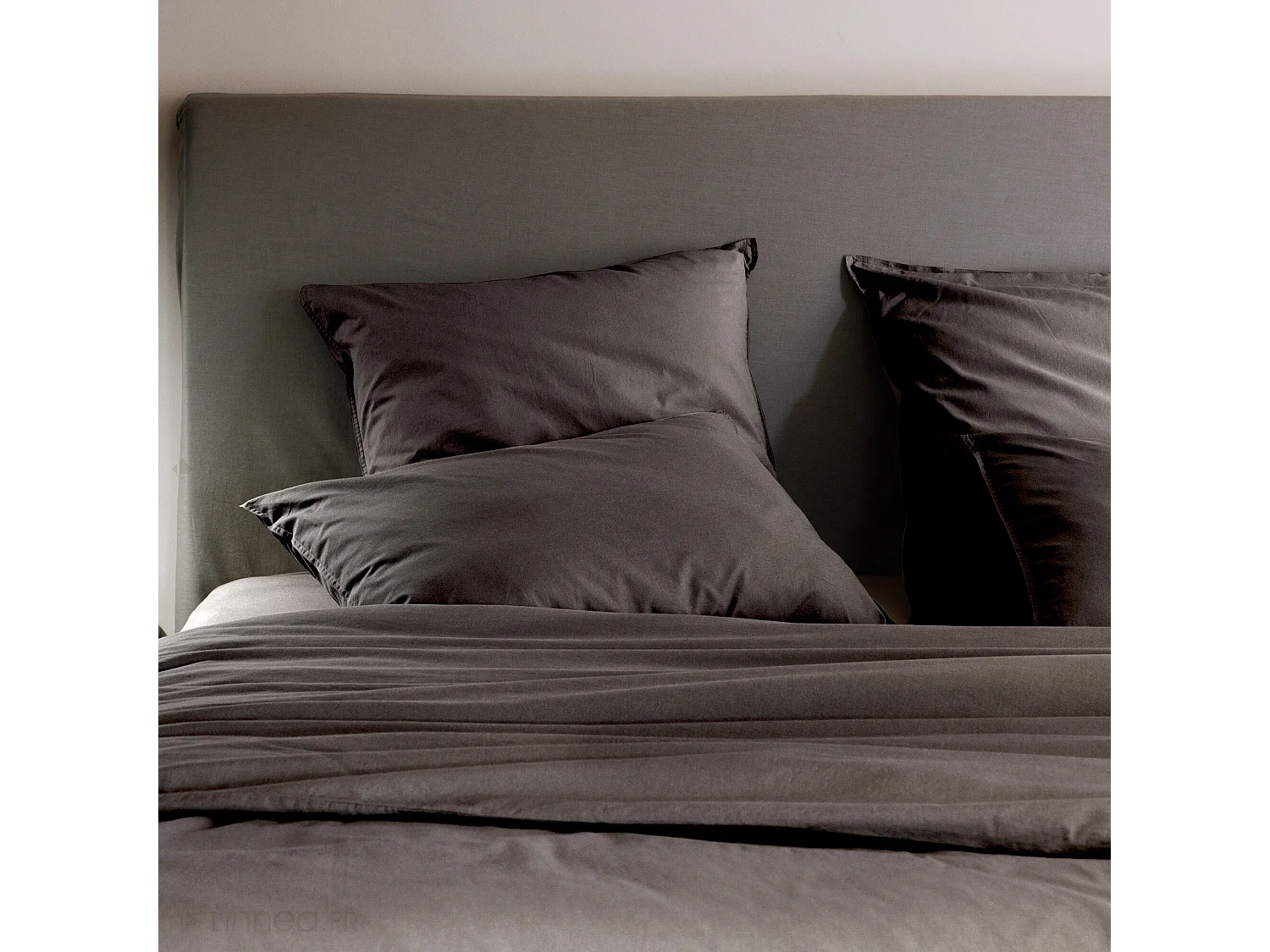 Housse de couette PALACE pur coton lavé 200x200 cm uni marron café