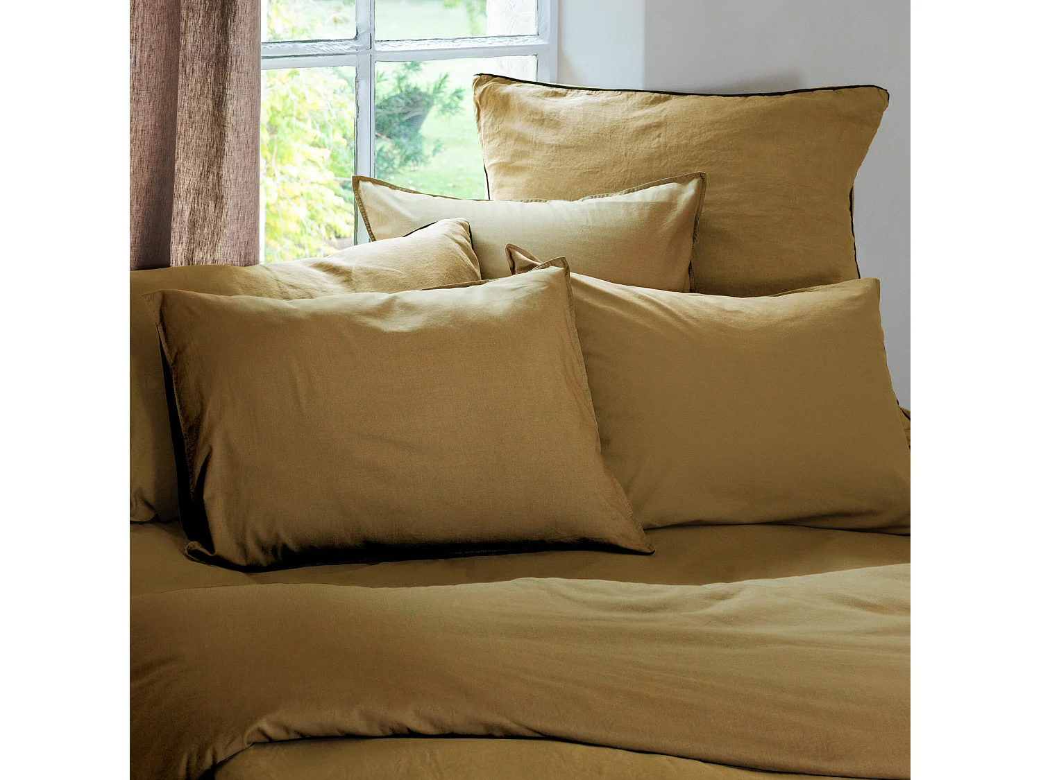 Housse de couette PALACE pur coton lavé 140x200 cm uni marron houblon