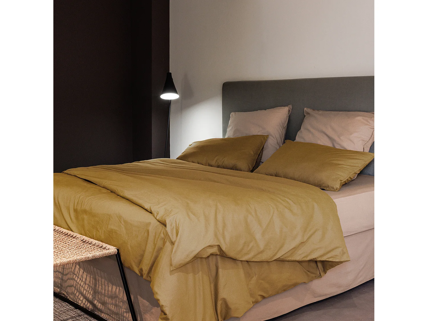 Housse de couette PALACE pur coton lavé 140x200 cm uni marron houblon
