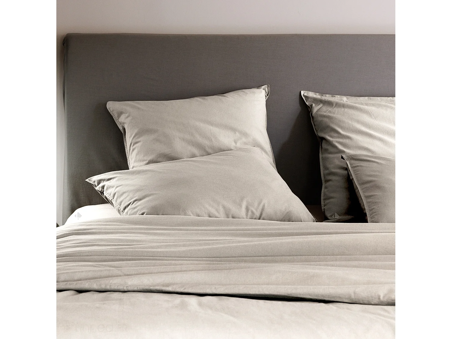 Housse de couette PALACE pur coton lavé 200x200 cm uni beige lin