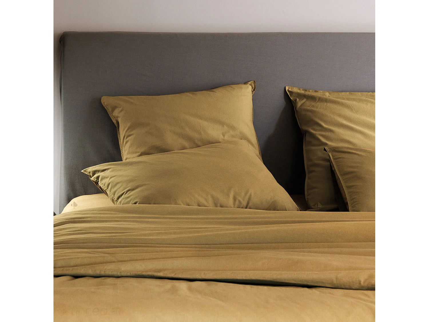 Housse de couette PALACE pur coton lavé 200x200 cm uni marron houblon