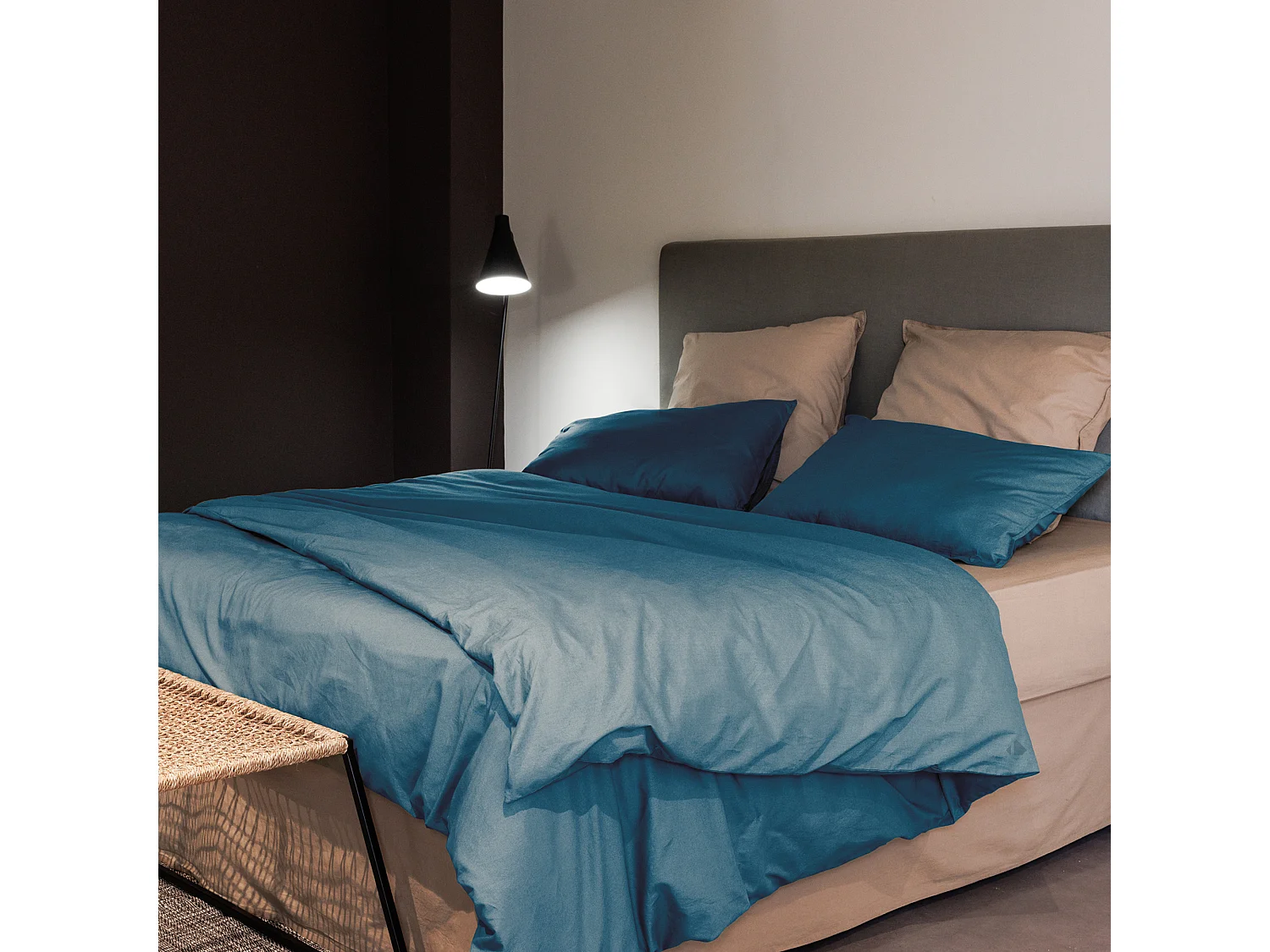 Housse de couette PALACE pur coton lavé 260x240 cm uni bleu marine