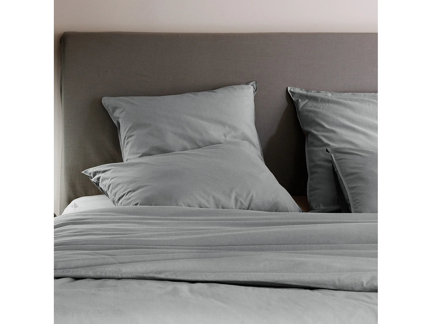 Housse de couette PALACE pur coton lavé 240x220 cm uni gris acier