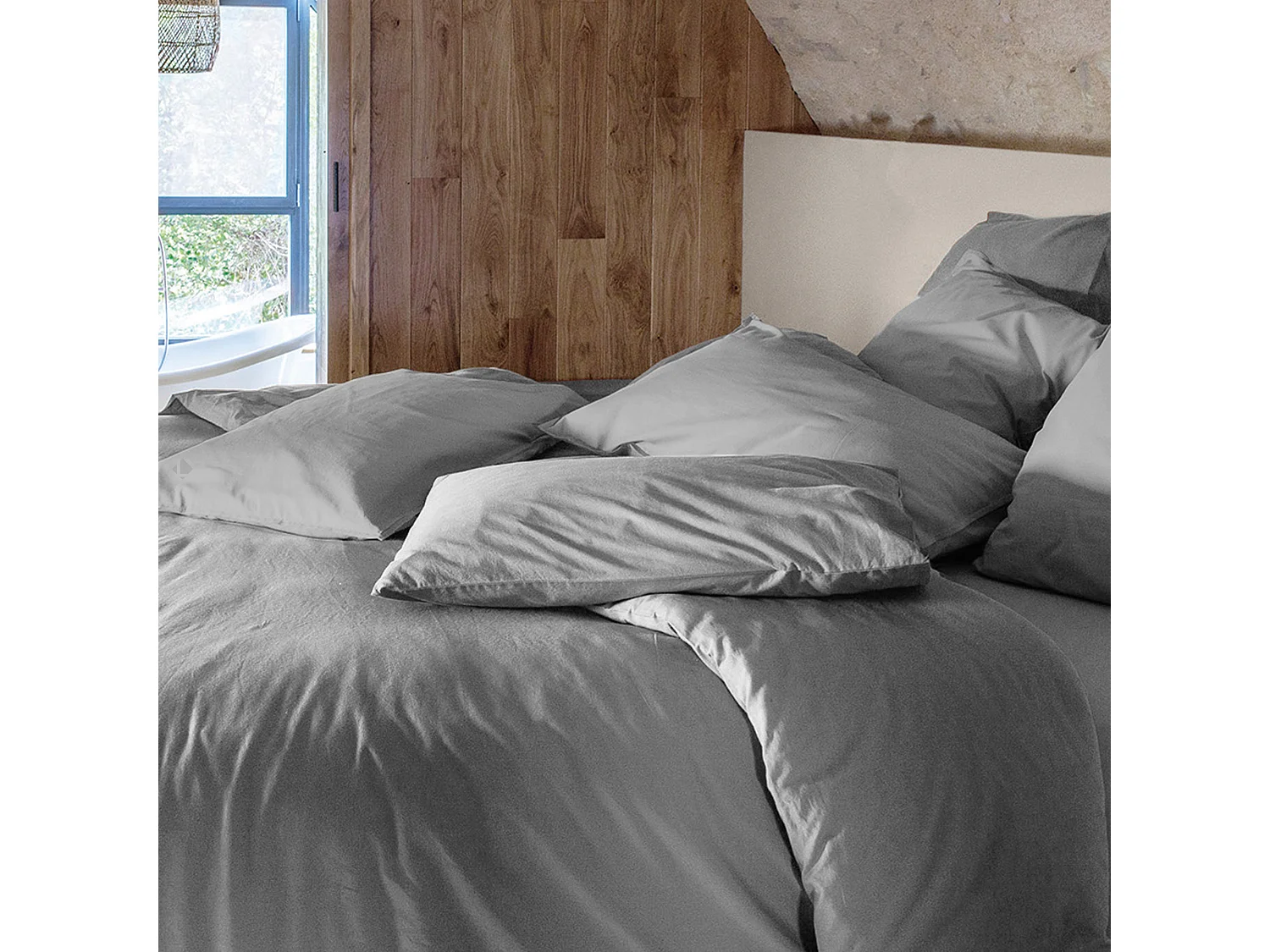 Housse de couette PALACE pur coton lavé 240x220 cm uni gris acier