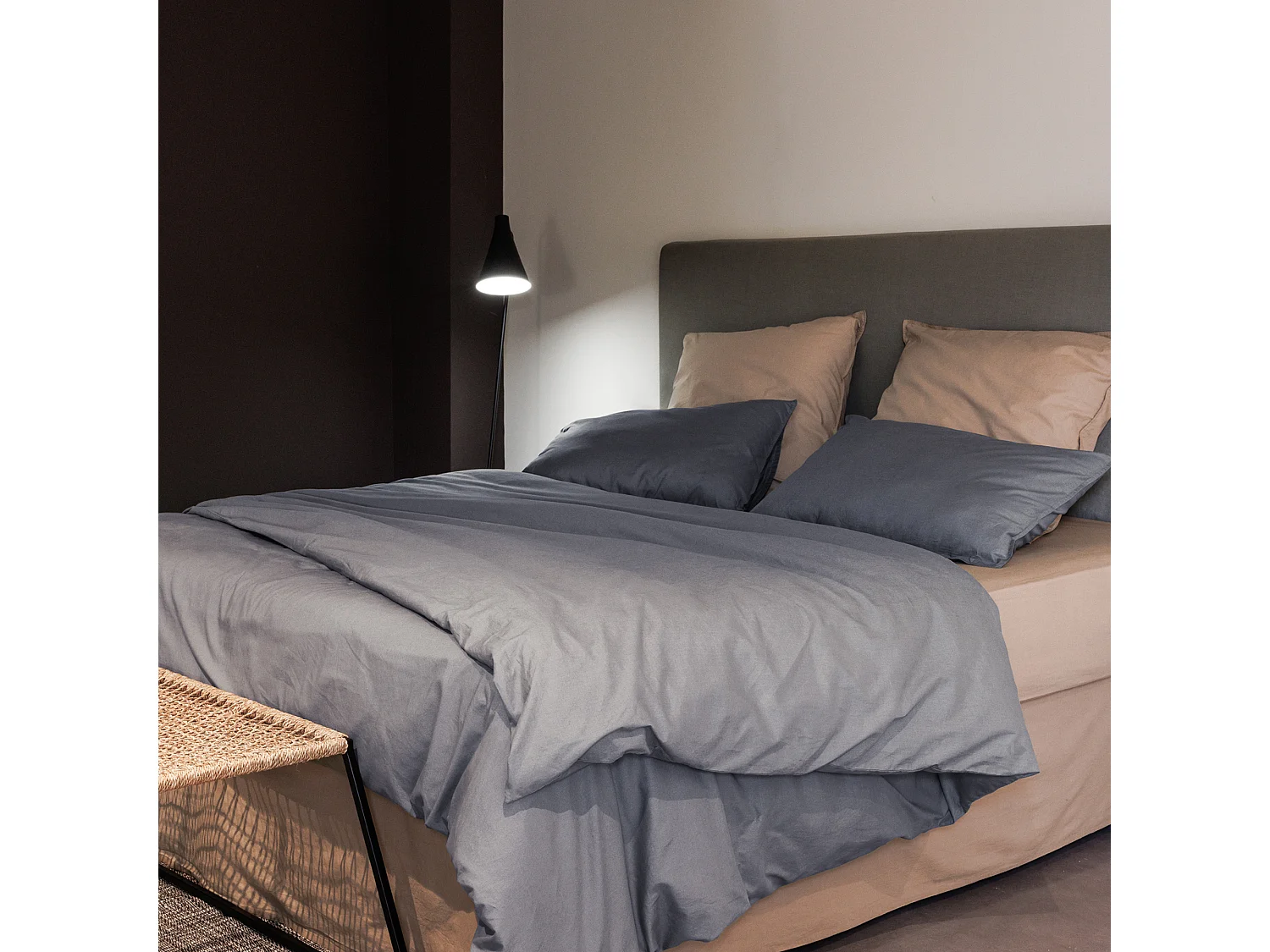Housse de couette PALACE pur coton lavé 240x220 cm uni gris acier