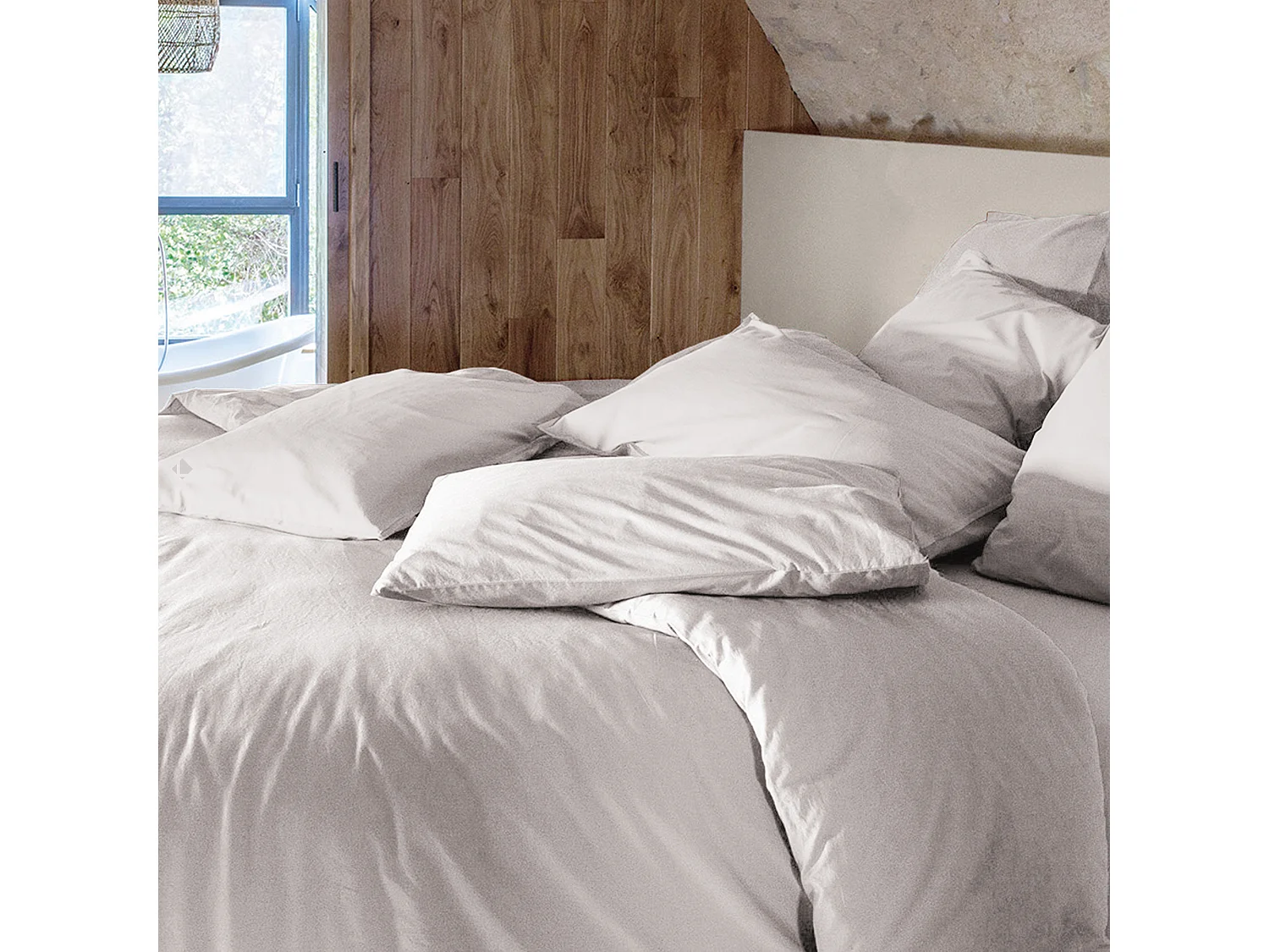 Housse de couette PALACE pur coton lavé 140x200 cm uni beige naturel