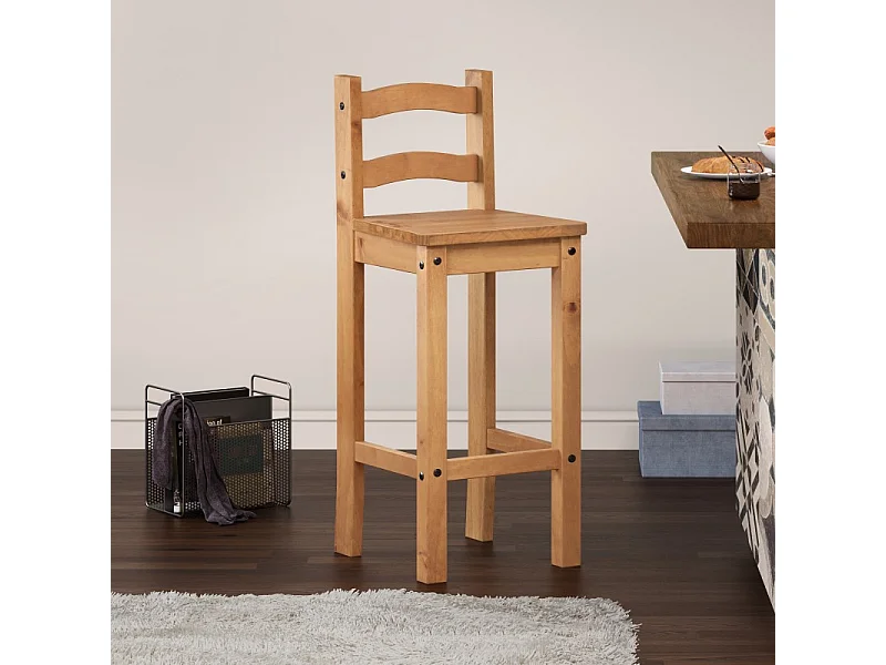 Mercers Furniture Corona Pair of Bar Stools x2 Tall Chair Kitchen Island Solid Wood Pine Wooden with Mexican Styling