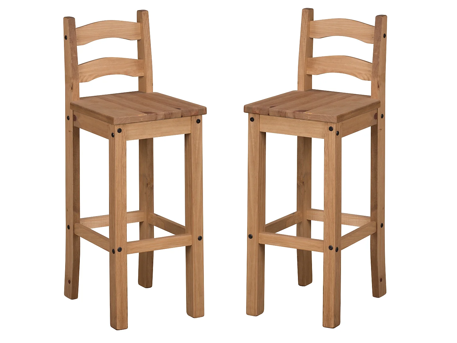 Mercers Furniture Corona Pair of Bar Stools x2 Tall Chair Kitchen Island Solid Wood Pine Wooden with Mexican Styling