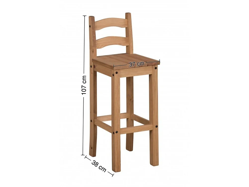 Mercers Furniture Corona Pair of Bar Stools x2 Tall Chair Kitchen Island Solid Wood Pine Wooden with Mexican Styling