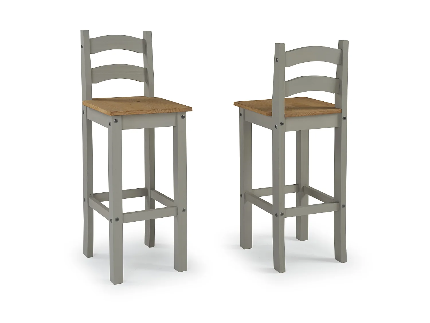 Mercers Furniture Corona Grey Wax Pair of Bar Stools Tall Chairs Kitchen Seating Solid Wood Pine Wooden with Mexican Styling