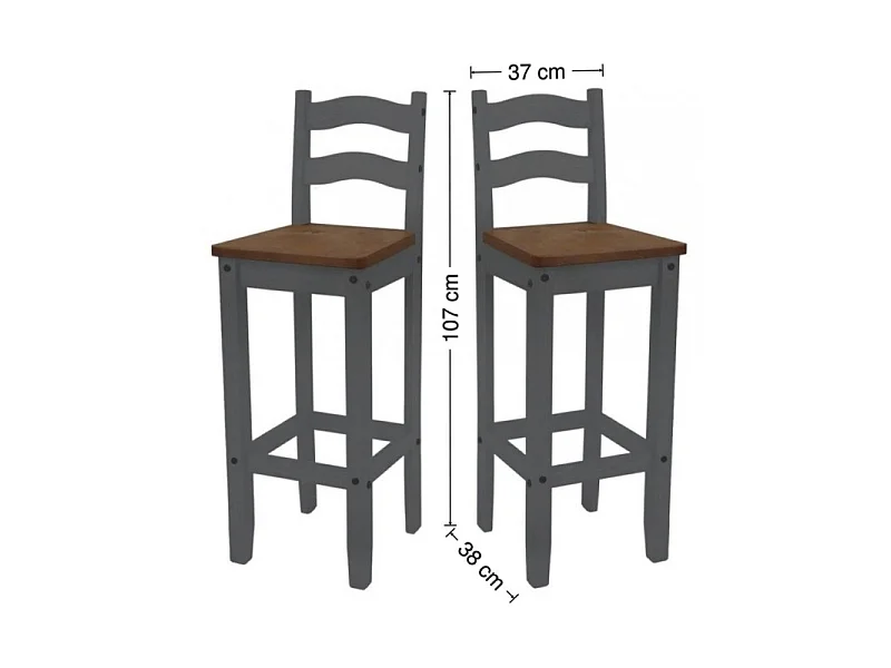 Mercers Furniture Corona Grey Wax Pair of Bar Stools Tall Chairs Kitchen Seating Solid Wood Pine Wooden with Mexican Styling