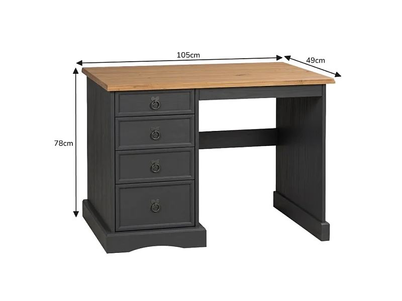 Mercers Furniture Corona Charcoal Grey Dressing Table Desk Solid Wood Mexican Pine Wooden