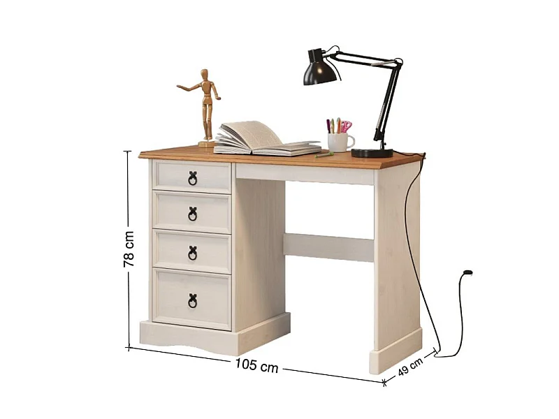 Mercers Furniture Corona White 4 Drawer Dressing Table Computer Desk Solid Wood Pine Wooden with Mexican Styling