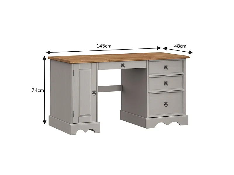 Mercers Furniture Corona Grey Wax Straight Computer Desk Solid Wood Mexican Pine Wooden Dressing Table Office Bedroom