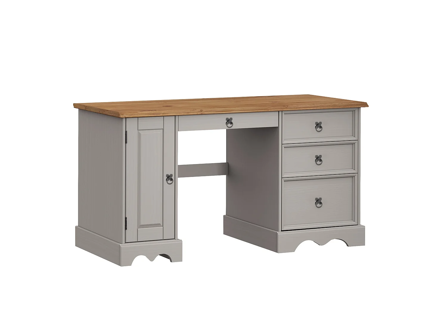 Mercers Furniture Corona Grey Wax Straight Computer Desk Solid Wood Mexican Pine Wooden Dressing Table Office Bedroom