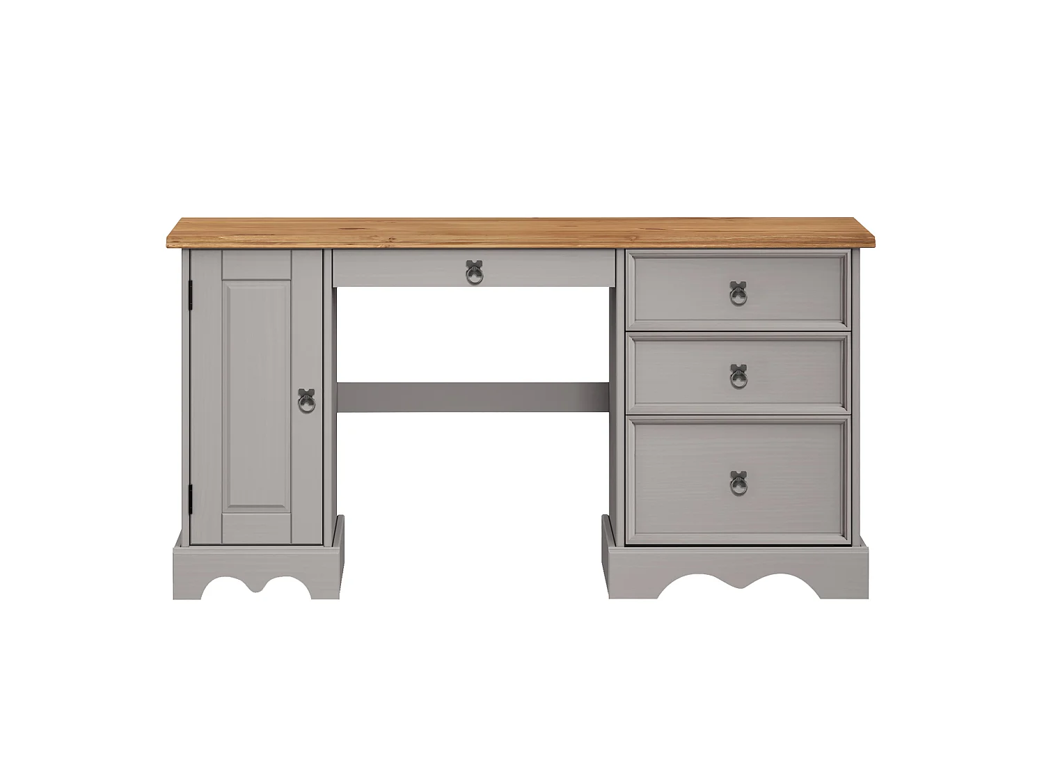Mercers Furniture Corona Grey Wax Straight Computer Desk Solid Wood Mexican Pine Wooden Dressing Table Office Bedroom