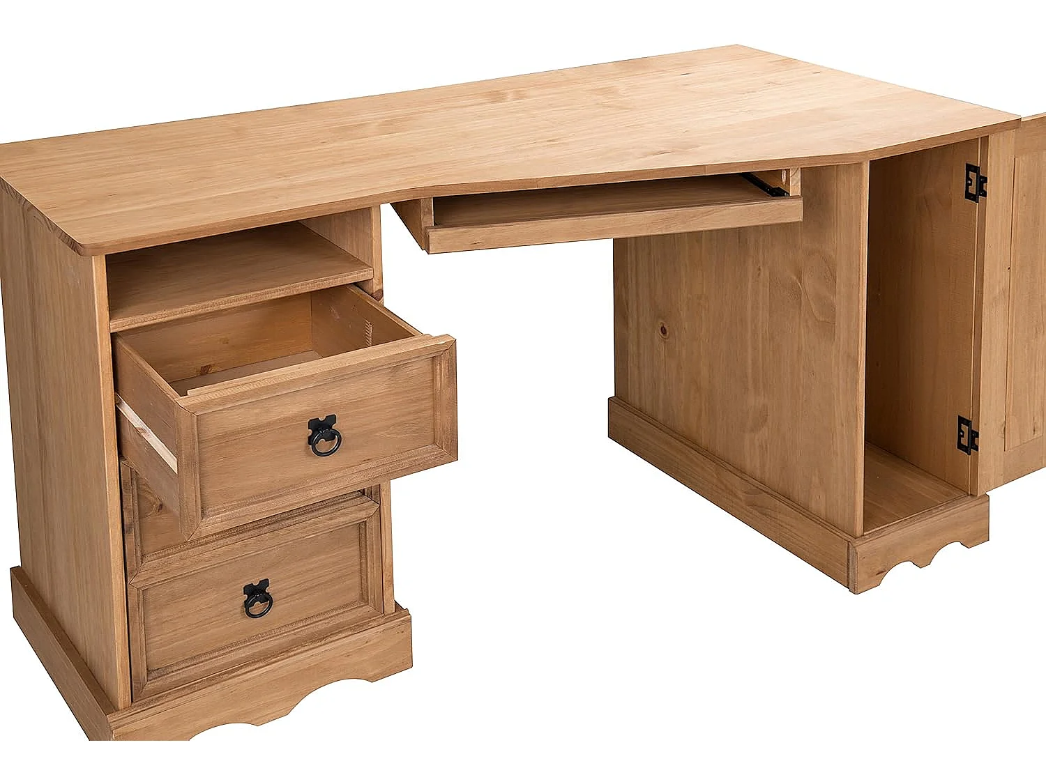 Mercers Furniture Corona Corner Computer Desk 3 Drawer 1 Door Office Bedroom Solid Wood Pine Wooden with Mexican Styling