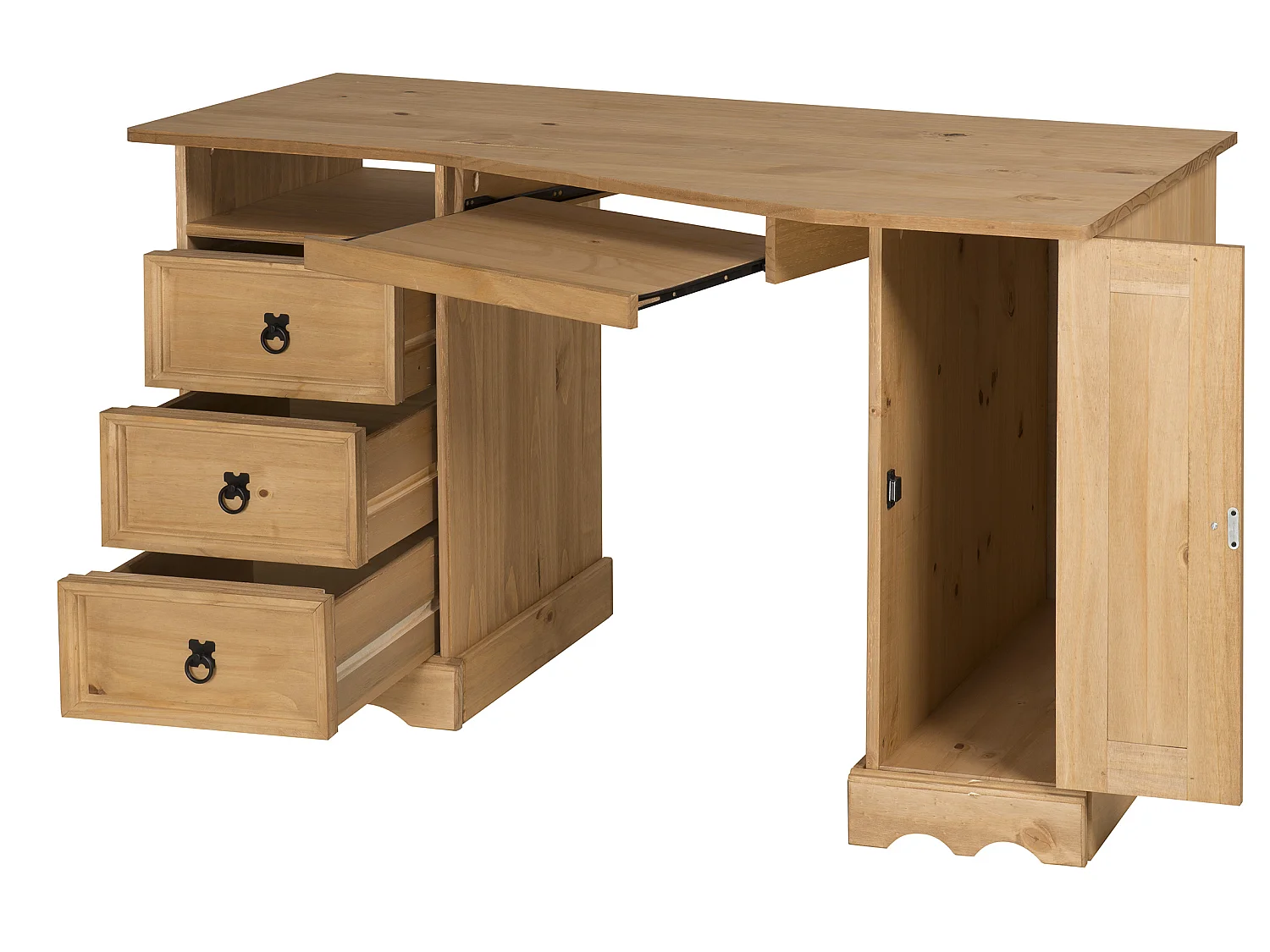 Mercers Furniture Corona Corner Computer Desk 3 Drawer 1 Door Office Bedroom Solid Wood Pine Wooden with Mexican Styling