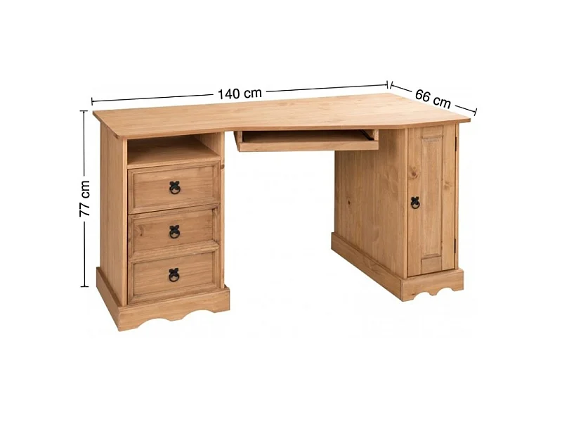 Mercers Furniture Corona Corner Computer Desk 3 Drawer 1 Door Office Bedroom Solid Wood Pine Wooden with Mexican Styling
