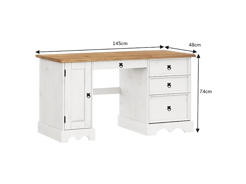 Mercers Furniture Corona White Straight Computer Desk Dressing Table Solid Wood Mexican Pine Wooden Office Bedroom