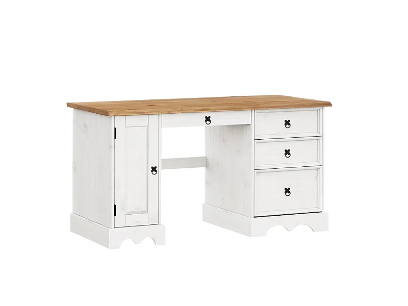 Mercers Furniture Corona White Straight Computer Desk Dressing Table Solid Wood Mexican Pine Wooden Office Bedroom