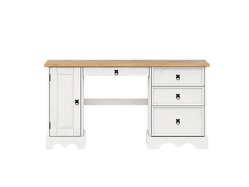 Mercers Furniture Corona White Straight Computer Desk Dressing Table Solid Wood Mexican Pine Wooden Office Bedroom