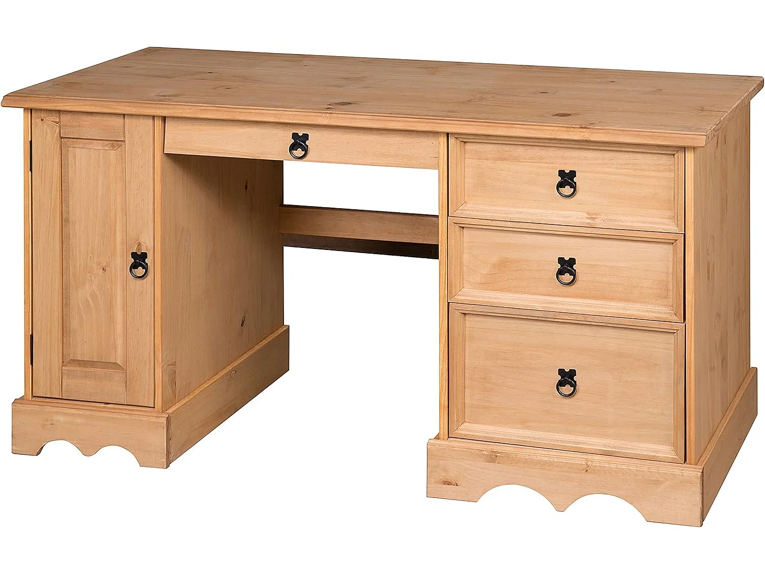 Mercers Furniture Corona Straight Computer Desk 3 Drawer 1 Door Office Bedroom Solid Wood Pine with Mexican Styling Wooden
