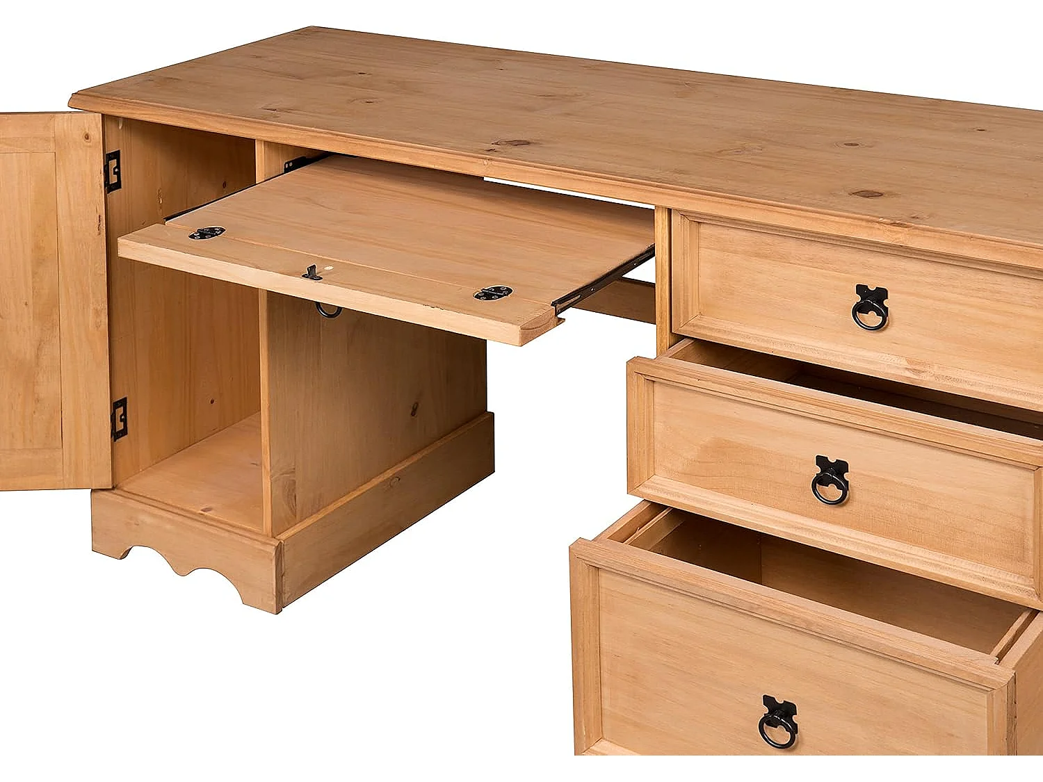 Mercers Furniture Corona Straight Computer Desk 3 Drawer 1 Door Office Bedroom Solid Wood Pine with Mexican Styling Wooden