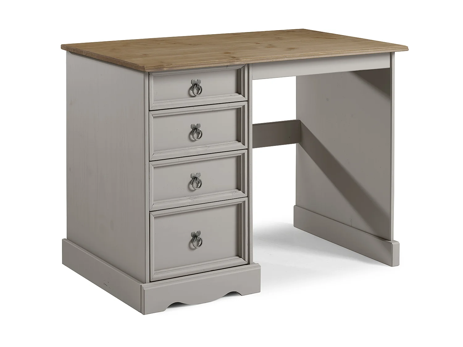 Mercers Furniture Corona Grey Wax Dressing Table 4 Drawer Computer Desk Solid Wood Pine Wooden Bedroom Office with Mexican Styling