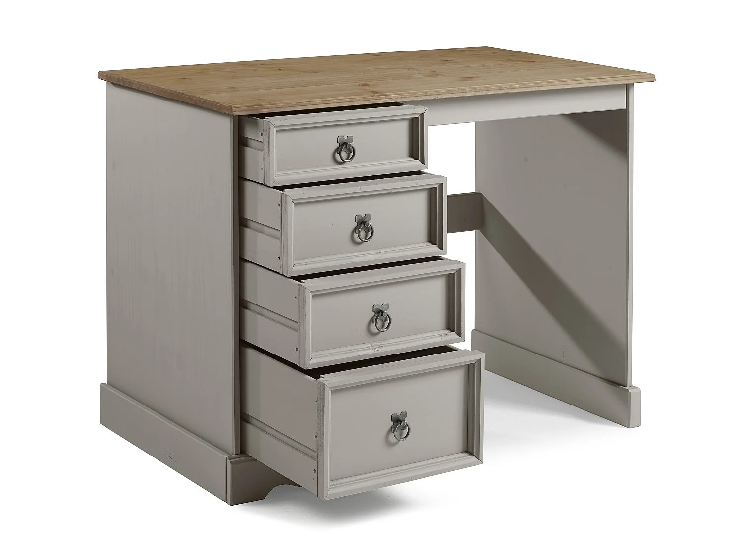 Mercers Furniture Corona Grey Wax Dressing Table 4 Drawer Computer Desk Solid Wood Pine Wooden Bedroom Office with Mexican Styling