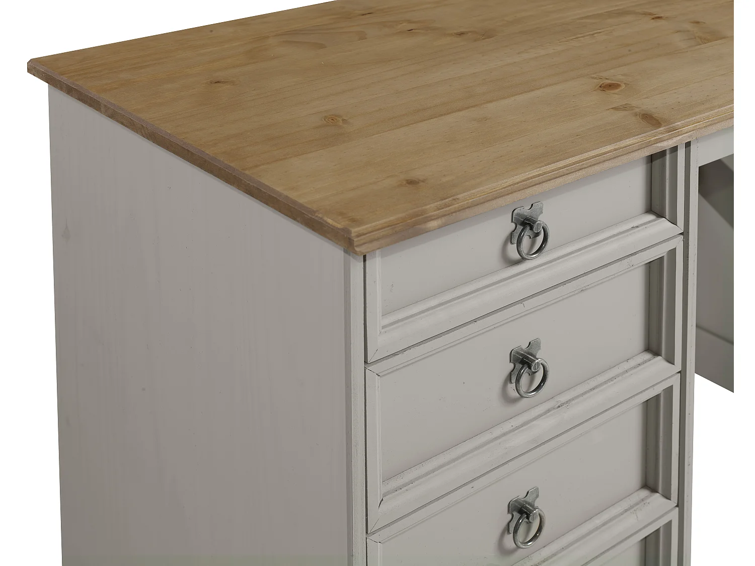 Mercers Furniture Corona Grey Wax Dressing Table 4 Drawer Computer Desk Solid Wood Pine Wooden Bedroom Office with Mexican Styling