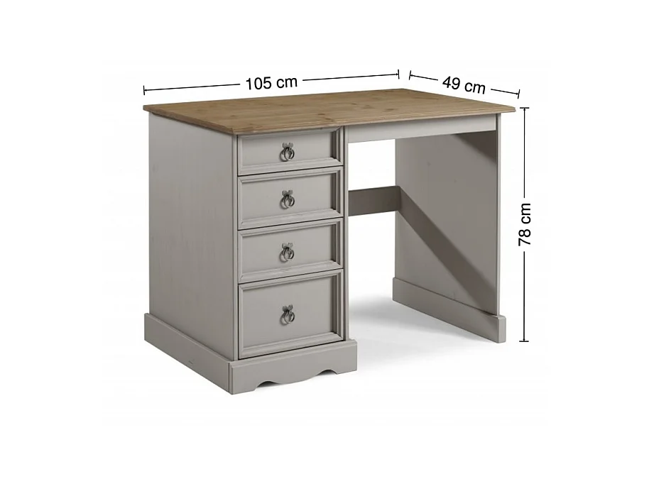 Mercers Furniture Corona Grey Wax Dressing Table 4 Drawer Computer Desk Solid Wood Pine Wooden Bedroom Office with Mexican Styling