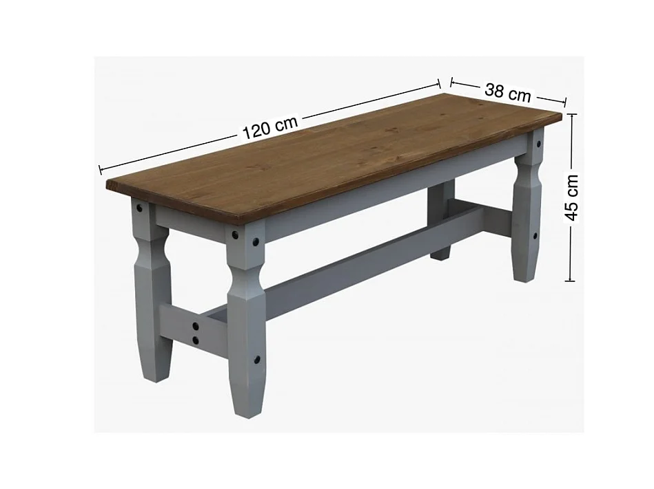 Mercers Furniture Corona Grey Wax 4'0 Dining Bench Long Seating Solid Wood Pine Wooden Hallway with Mexican Styling