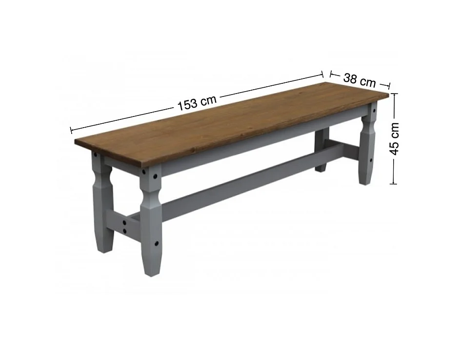 Mercers Furniture Corona Grey Wax 5'0 Dining Bench Long Seating Solid Wood Pine Wooden Hallway with Mexican Styling