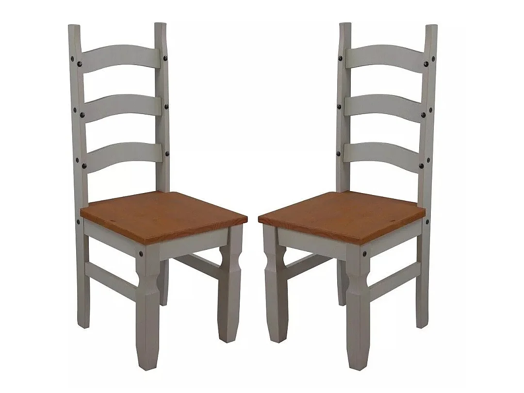 Mercers Furniture Corona Grey Wax Pair of Dining Chairs x2 Slat Back Solid Wood Pine Wooden with Mexican Styling