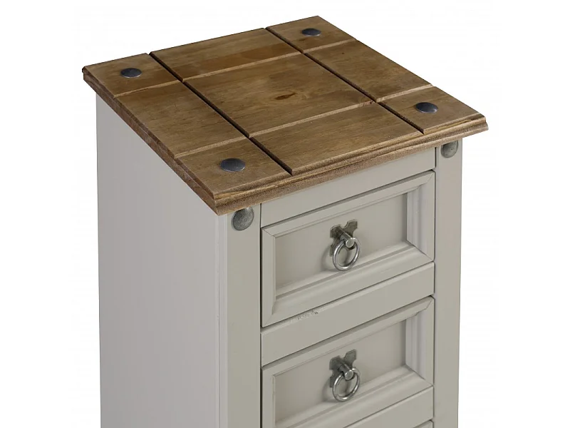 Mercers Furniture Corona Grey Wax Narrow 4 Drawer Bedside Cabinet Chest Table Solid Wood Pine Wooden Bedroom with Mexican Styling