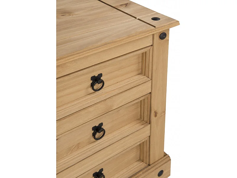 Mercers Furniture Corona LARGE 3 Drawer Bedside Table Chest Cabinet 53cm Solid Pine Wood Bedroom with Mexican Styling Wooden