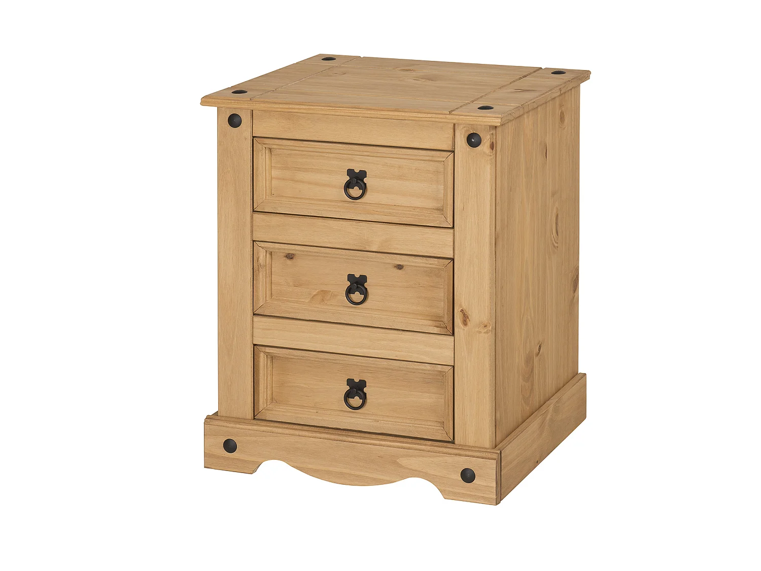 Mercers Furniture Corona LARGE 3 Drawer Bedside Table Chest Cabinet 53cm Solid Pine Wood Bedroom with Mexican Styling Wooden