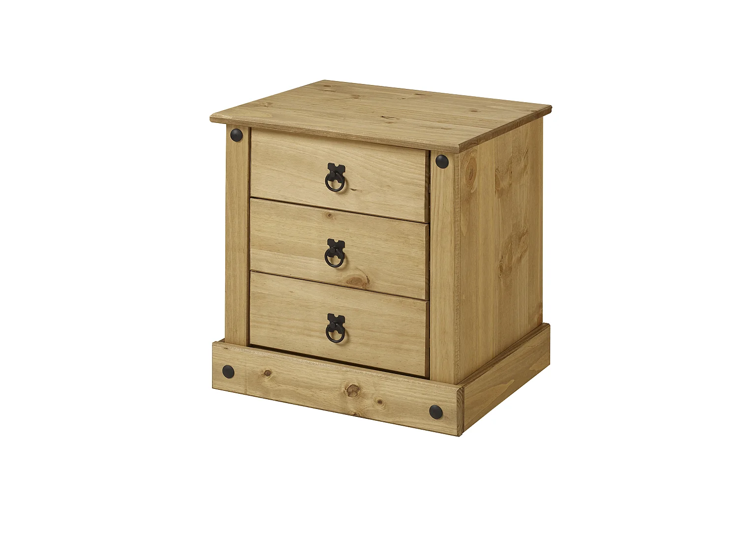 Mercers Furniture Corona 3 Drawer Budget Bedside Table Cabinet Night Stand Solid Wood Pine Wooden Bedroom with Mexican Styling